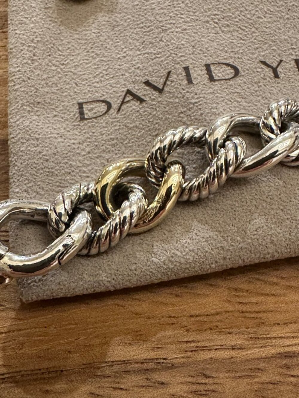 RARE Heavy David Yurman Two-Tone Curb Chain Bracelet 18K Gold Link 7.5"